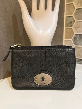Fossil Marlow Zip ID Coin Black Leather Purse